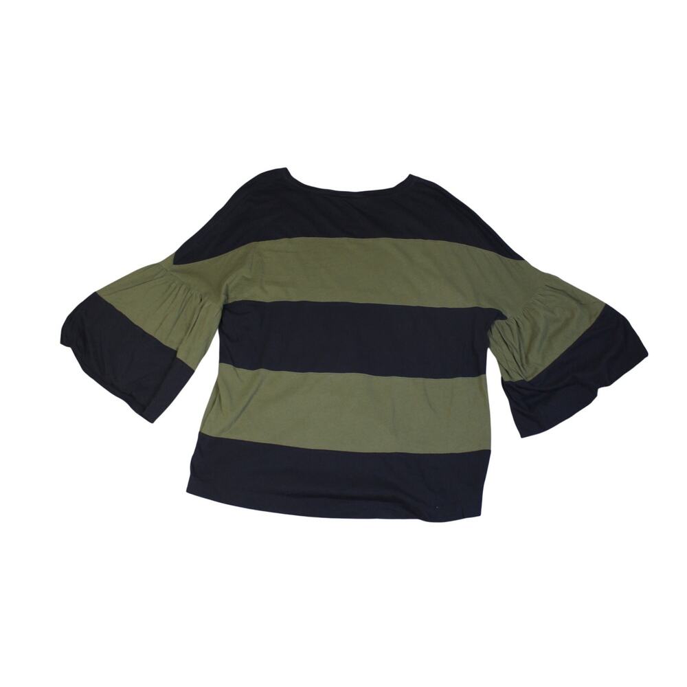 Dries Van Noten Top Womens Small Black Green Striped Flare Sleeve Designer - Picture 2 of 7